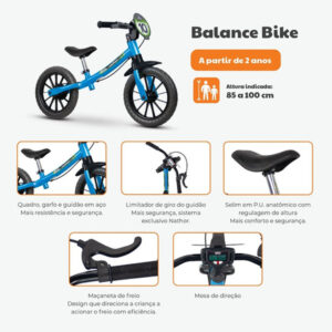 Bicicleta Infantil Equilíbrio Balance Nathor 12″ Mod 02 Fast