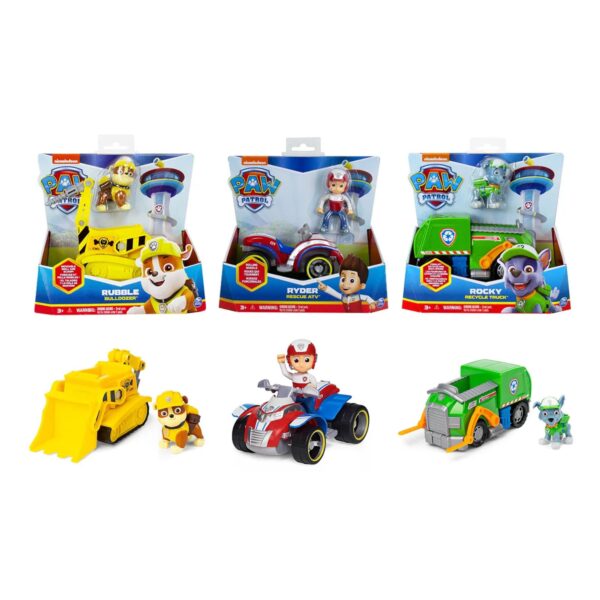 Kit 3 Veículos Carrinhos Rubble, Ryder E Rocky – Patrulha Canina