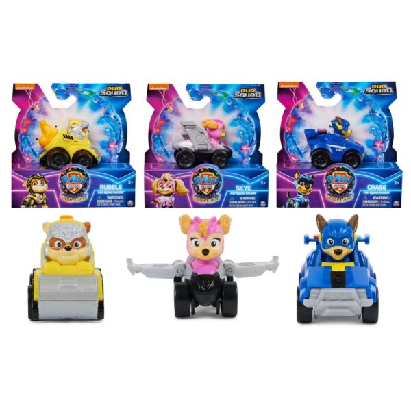 Kit 3 Carrinhos Chase, Skye e Rubble Filme – Patrulha Canina