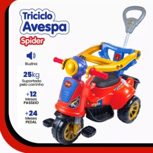 Triciclo Infantil De Pedal 2 Em 1 Motoca Avespa Spider – Maral 3058