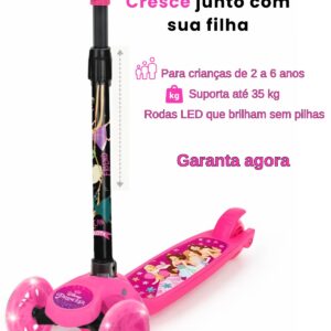 Patinete Infantil 3 Rodas Disney Princesas + Pelucia Skye