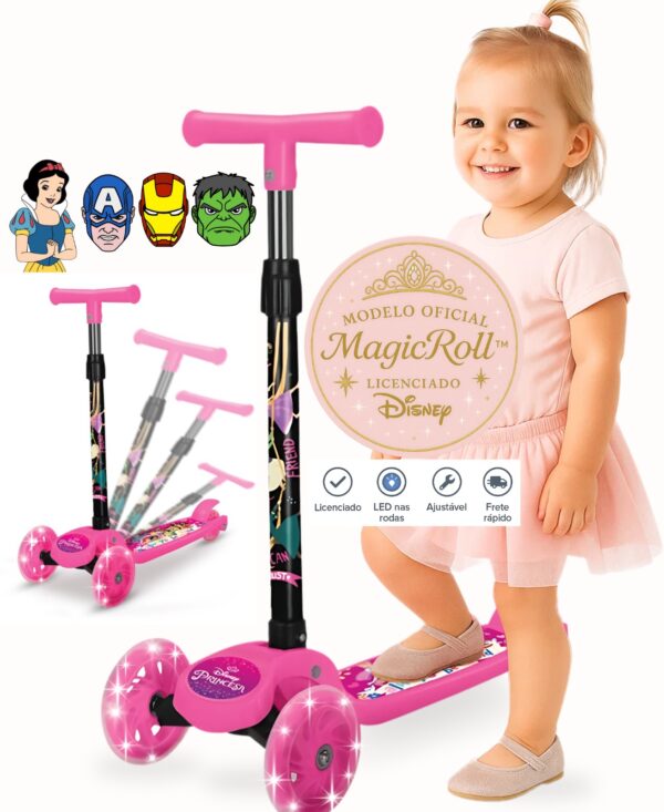 Patinete Infantil 3 Rodas Disney Princesas + Pelucia Skye