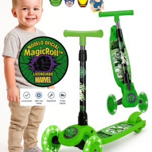 Patinete Infantil 3 Rodas Marvel Avengers – LED, Altura Ajustavel, 3+ Hulk