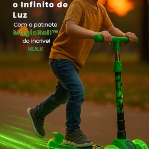 Patinete Infantil 3 Rodas Marvel Avengers – LED, Altura Ajustavel, 3+ Hulk
