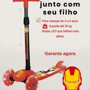 Patinete Infantil 3 Rodas Marvel Avengers – LED, Altura Ajustavel, 3+ Homem de Ferro