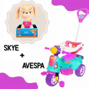 Kit Avespa + Skye / Triciclo Infantil De Pedal 2 Em 1 Motoca Avespa Pink – Pelucia Skye