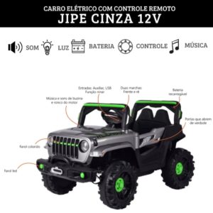 Carro Elétrico Infantil Jipe Off-road 12v Cinza Zippy Toys