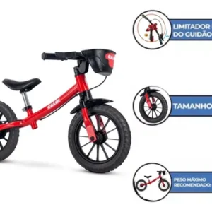 Bicicleta Infantil Equilíbrio Balance Nathor 12″ Caloi Vermelha