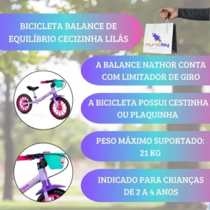 Bicicleta Infantil Equilíbrio Balance Nathor 12″ Cecizinha Mod 03