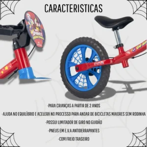 Bicicleta Infantil Equilíbrio Balance Nathor 12″ Homem Aranha