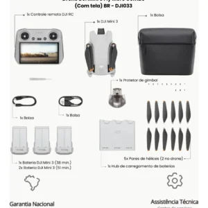 DRONE DJI MINI 3 FLY MORE COMBO BR (COM TELA) 4K ATE 25KM – MULTI
