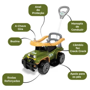 Carrinho Infantil de Passeio com Empurrador Jip Jip Militar – Maral 2059
