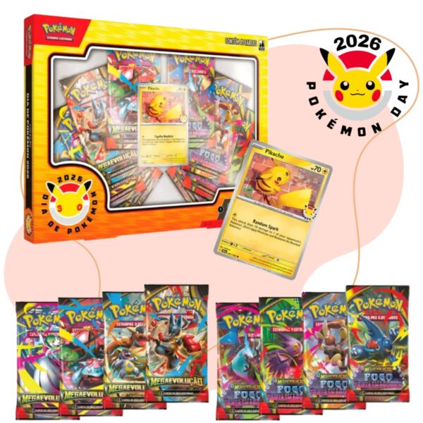 Coleção Dia De Pokemon 2026 Pack 8 Pacotes Booster +1 Carta