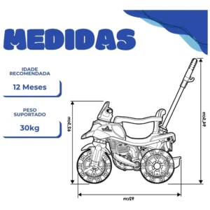 Andador Infantil Triciclo Moto Trail Maral Com Empurrador Laranja