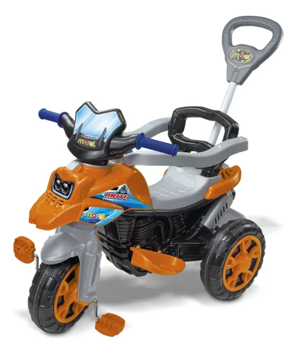 Andador Infantil Triciclo Moto Trail Maral Com Empurrador Laranja