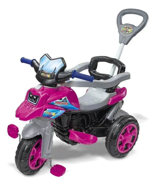 Andador Infantil Triciclo Moto Trail Maral Com Empurrador Rosa