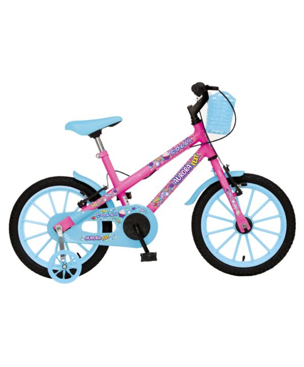 Bicicleta Infantil Aro 16 Colli Aurora Rodinhas E Cestinhas – Rosa Neon