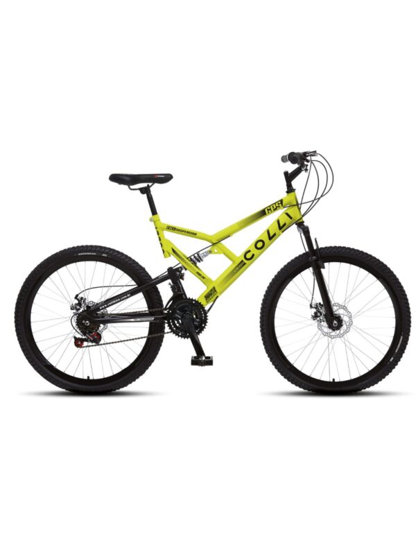 Bicicleta Aro 26 Colli 21v EXCLUSIVA Gps Freio A Disco E Suspensão – Amarelo Neon