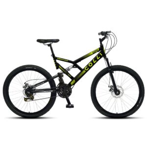 Bicicleta Aro 26 Colli 21v EXCLUSIVA Gps Freio A Disco E Suspensão – Preto Fosco/ Amarelo Neon