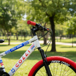 Bicicleta Aro 26 Colli Grau 21V Freio A Disco E Suspensão – Branco com Vermelho/Azul
