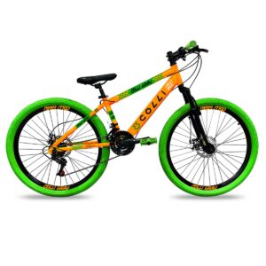 Bicicleta Aro 26 Colli Grau 21V Freio A Disco E Suspensão – Laranja Neon