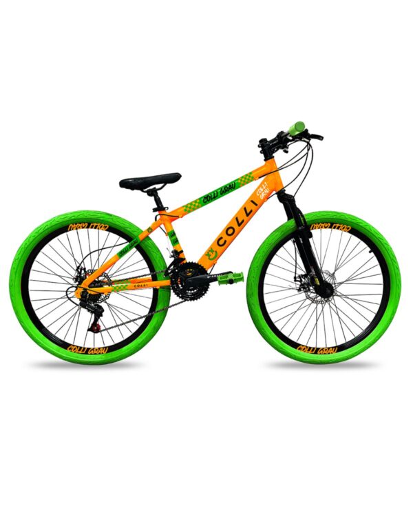 Bicicleta Aro 26 Colli Grau 21V Freio A Disco E Suspensão – Laranja Neon