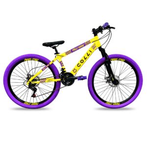 Bicicleta Aro 26 Colli Grau 21V Freio A Disco E Suspensão – Amarelo Fosco