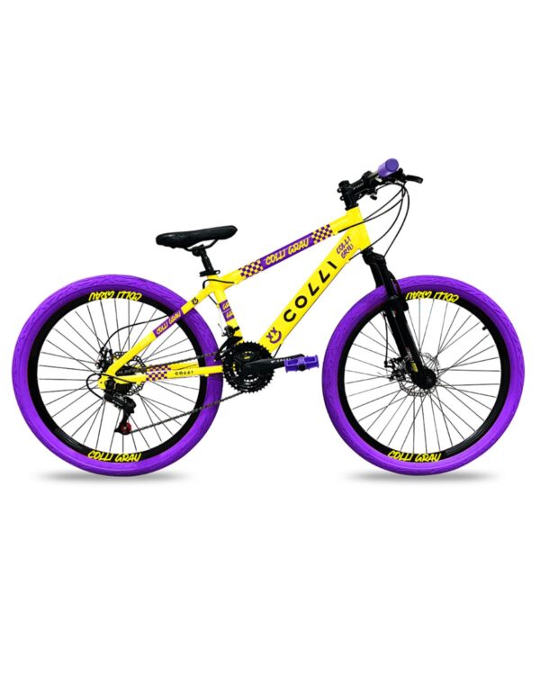 Bicicleta Aro 26 Colli Grau 21V Freio A Disco E Suspensão – Amarelo Fosco