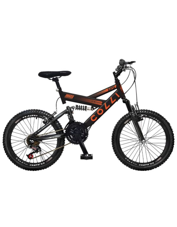Bicicleta Aro 20 Colli Gps 21 Marchas Dupla Suspensão – Preto Fosco/Laranja Neon