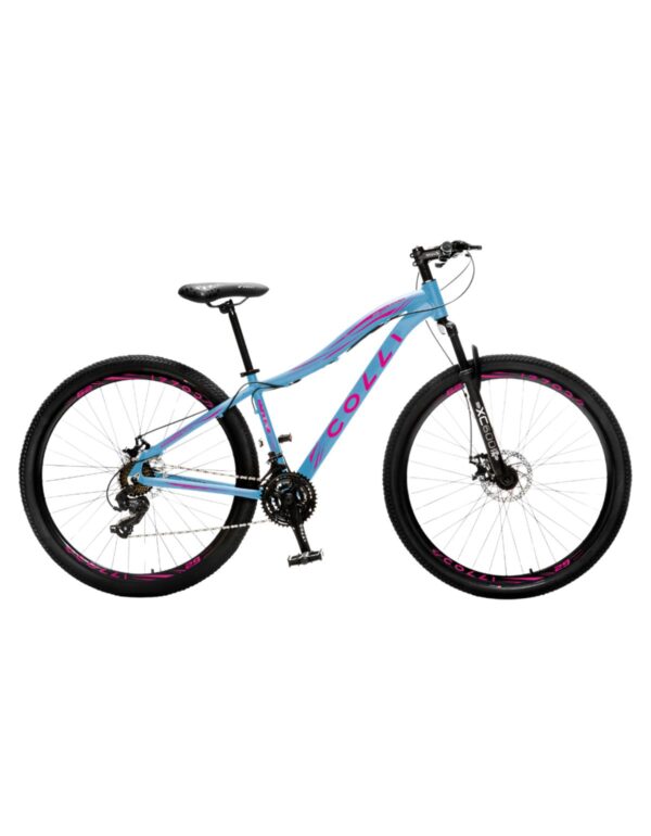 Bicicleta Aro 29 Colli Eudora Alumínio 21v Freio A Disco – Azul Champanhe/Rosa Neon