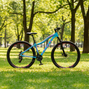 Bicicleta Aro 29 Colli Eudora Alumínio 21v Freio A Disco – Azul Champanhe/Rosa Neon