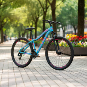Bicicleta Aro 29 Colli Eudora Alumínio 21v Freio A Disco – Azul Champanhe/Rosa Neon