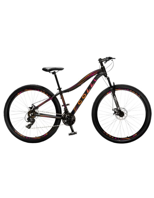 Bicicleta Aro 29 Colli Eudora Alumínio 21v Freio A Disco – Preto Pink e Laranja