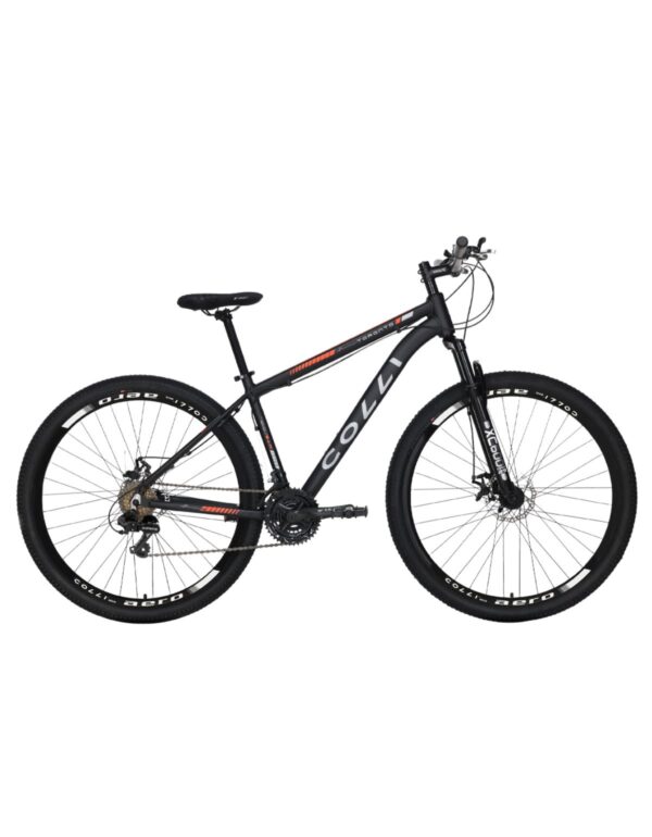 Bicicleta Aro 29 Colli Toronto Shimano 21v Freio A Disco – Preto Fosco e Laranja Neon