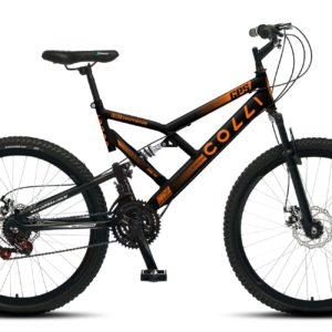 Bicicleta Aro 26 Colli 21v EXCLUSIVA Gps Freio A Disco E Suspensão – Preto Fosco/Laranja Neon