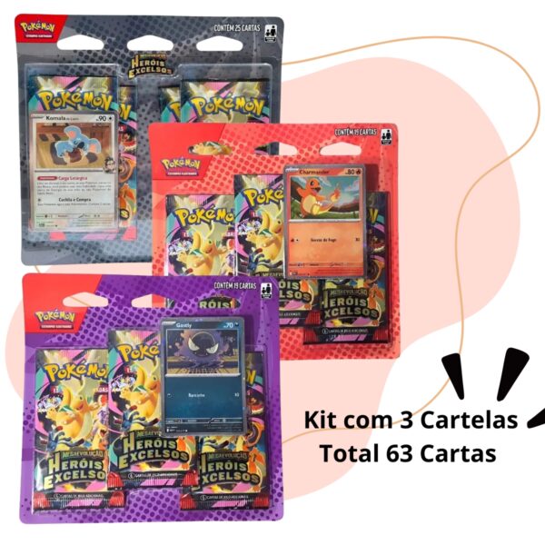 Pokemon Heróis Excelsos Mega Evolução 63 Cartas KIT COM 3PACK
