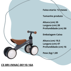 Bicicleta De Equilíbrio 4 Rodas Buba Balance Sem Pedal cinza