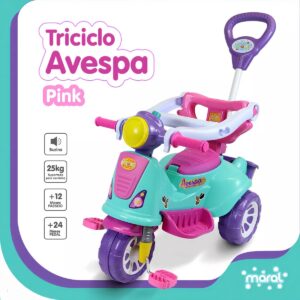 Triciclo Infantil De Pedal 2 Em 1 Motoca Avespa Pink – Maral 3173