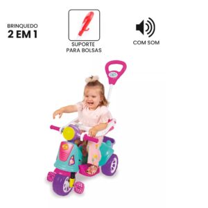 Triciclo Infantil De Pedal 2 Em 1 Motoca Avespa Pink – Maral 3173