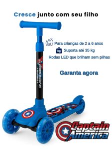 Patinete Infantil 3 Rodas Marvel Avengers – LED, Altura Ajustavel, 3+ TIK TOK
