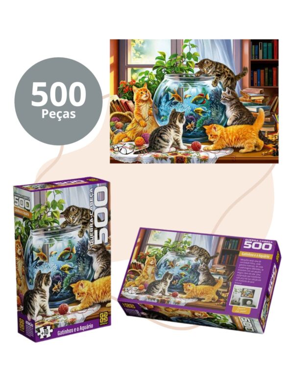 Quebra Cabeça 500 Peças  Gatinhos e o Aquário – Grow