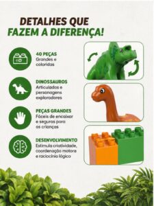 Bloco De Montar Infantil Dinossauro Xalingo 40 Peças