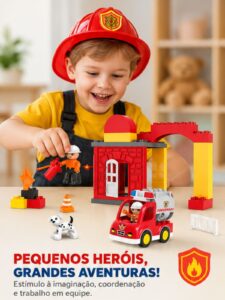 Bloco De Montar Bombeiros Xalingo 35 Peças Brinquedo Infantil