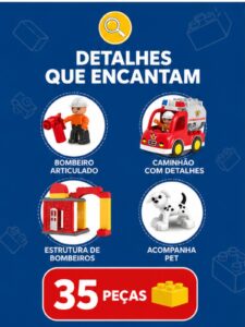 Bloco De Montar Bombeiros Xalingo 35 Peças Brinquedo Infantil