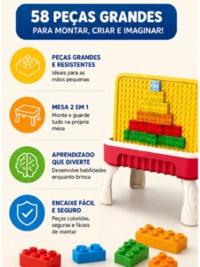 Mesa De Atividades Infantil, Com Blocos, 58 Peças – Xalingo