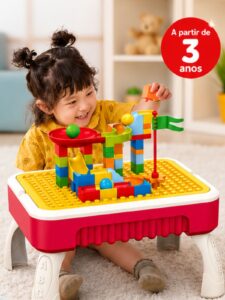 Mesa De Atividades Infantil, Com Blocos, 58 Peças – Xalingo