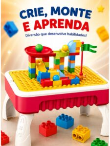 Mesa De Atividades Infantil, Com Blocos, 58 Peças – Xalingo