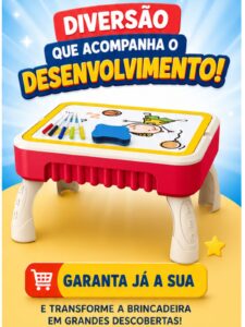 Mesa De Atividades Infantil, Com Blocos, 58 Peças – Xalingo