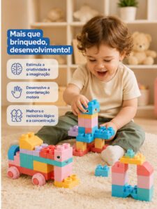 Blocos De Montar Infantil Educativos Macio 56 Peças Xalingo