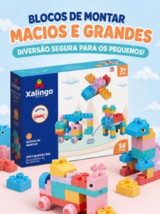 Blocos De Montar Infantil Educativos Macio 56 Peças Xalingo